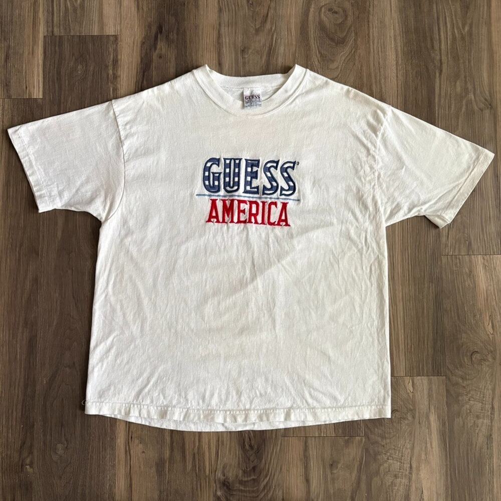 Vintage Guess Jeans T-Shirt Men's Size M White 1990s America Embroidered - Picture 2 of 8